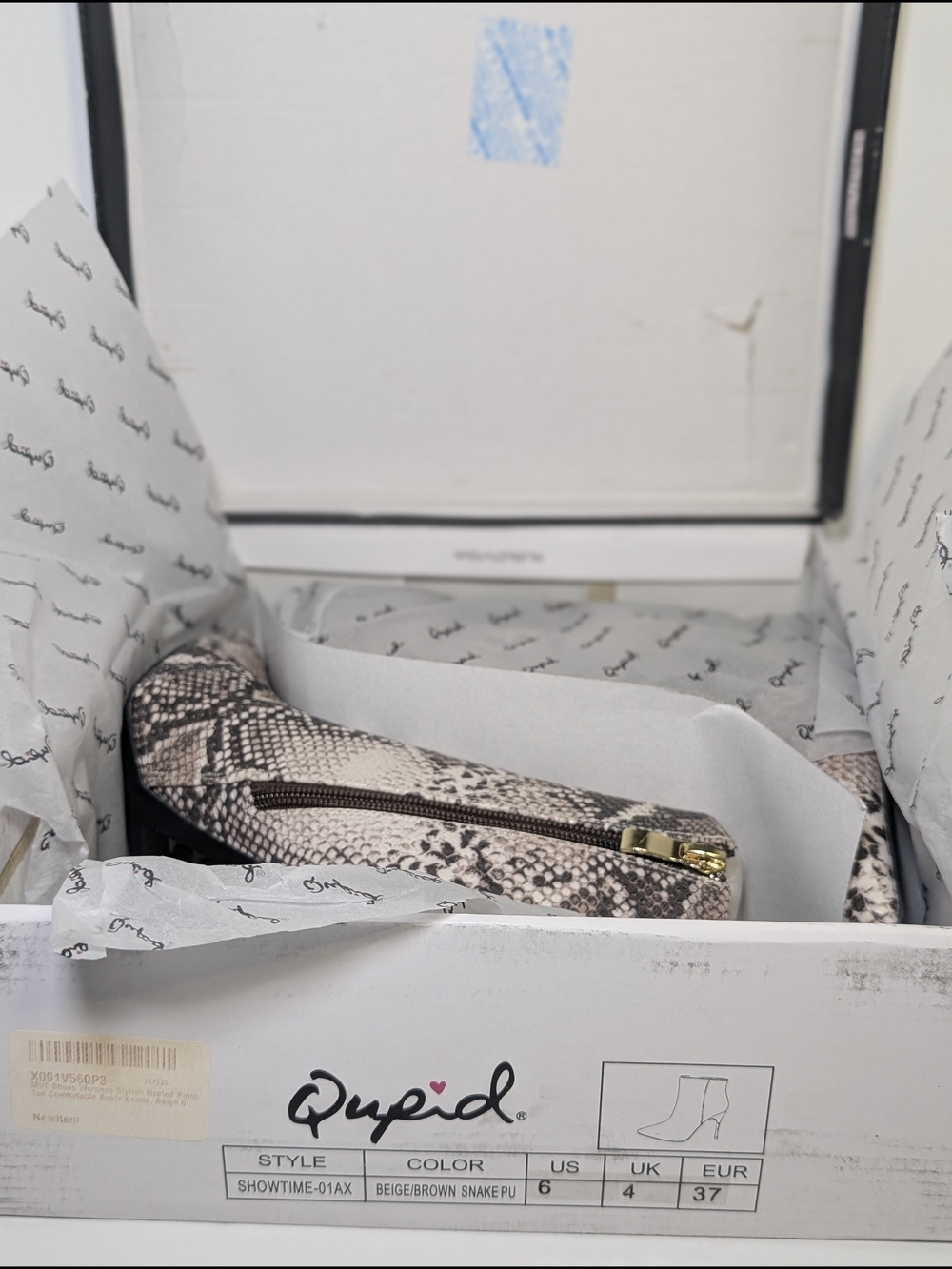 Qupid Snakeskin Ankle Boots Sz 6 NIB Pointy Toe Gold Stiletto High Heel Booties - Picture 8 of 9